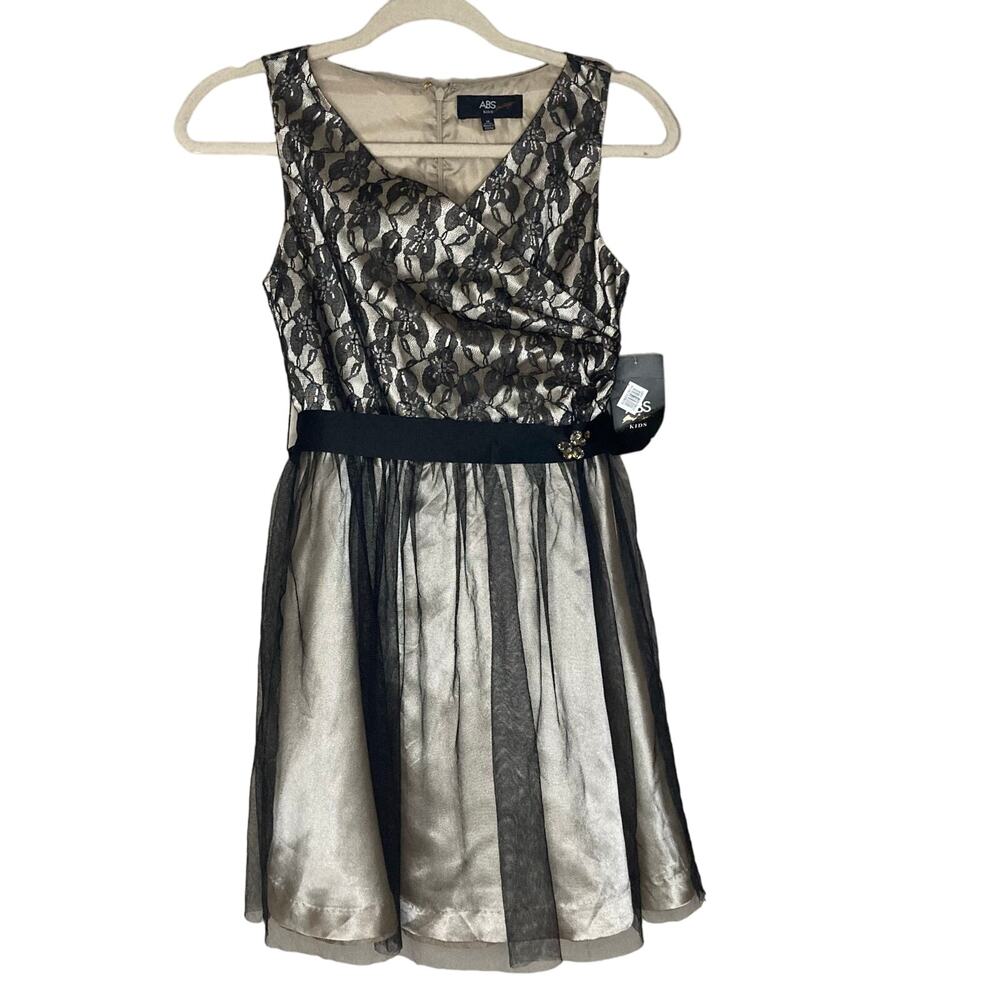 ABS Kids by Allen Schwartz Little Girls Black Tulle Formal Sequin Dress Size 14
